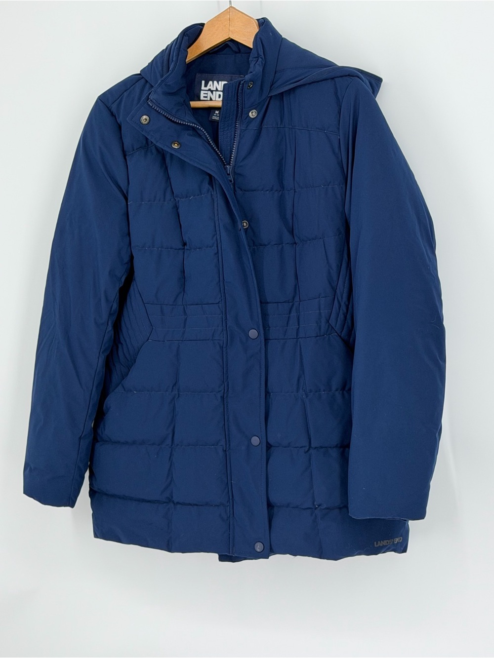 LANDS END Blue Down Quilted Puffer Coat Winter Jacket Women’s M 10-12